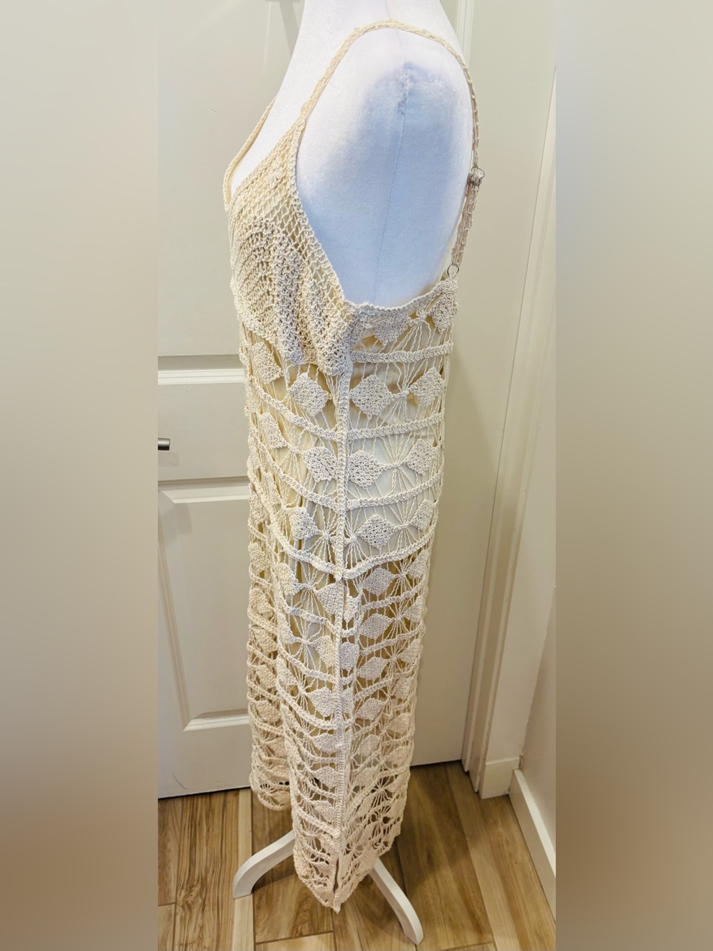 NWT REBELLION Cream Crochet Maxi Dress - Lightweight Summer Cover-Up- L - Picture 4 of 11
